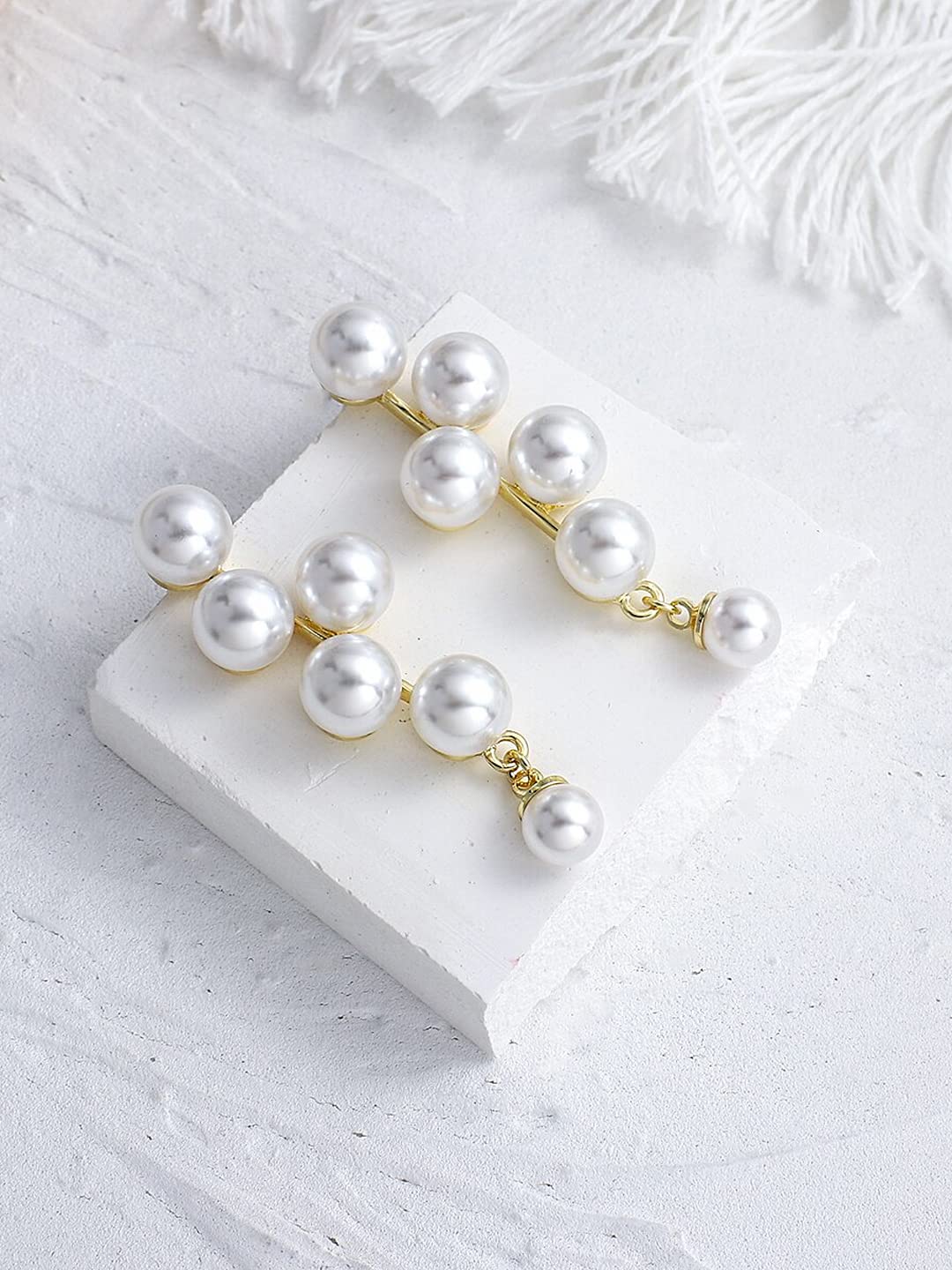 Yellow Chimes Earrings for Women and Girls Fashion White Pearl Dangler Earrings | Gold Plated Pearl Dangler Earrings | Birthday Gift for Girls & Women Anniversary Gift for Wife