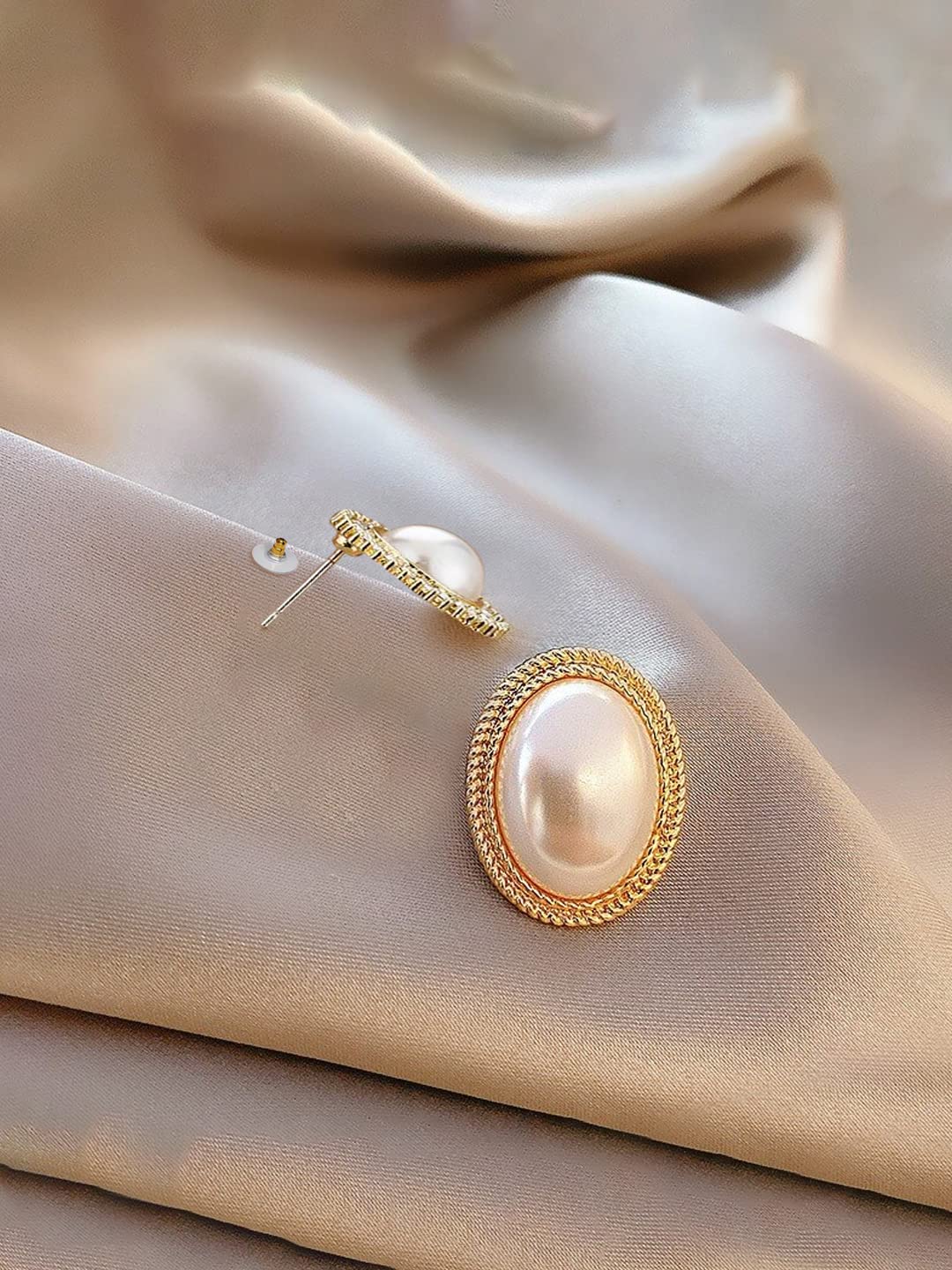 Yellow Chimes Earrings For Women Gold Toned Elegant Oval Shape Pearl Stud Earrings For Women and Girls