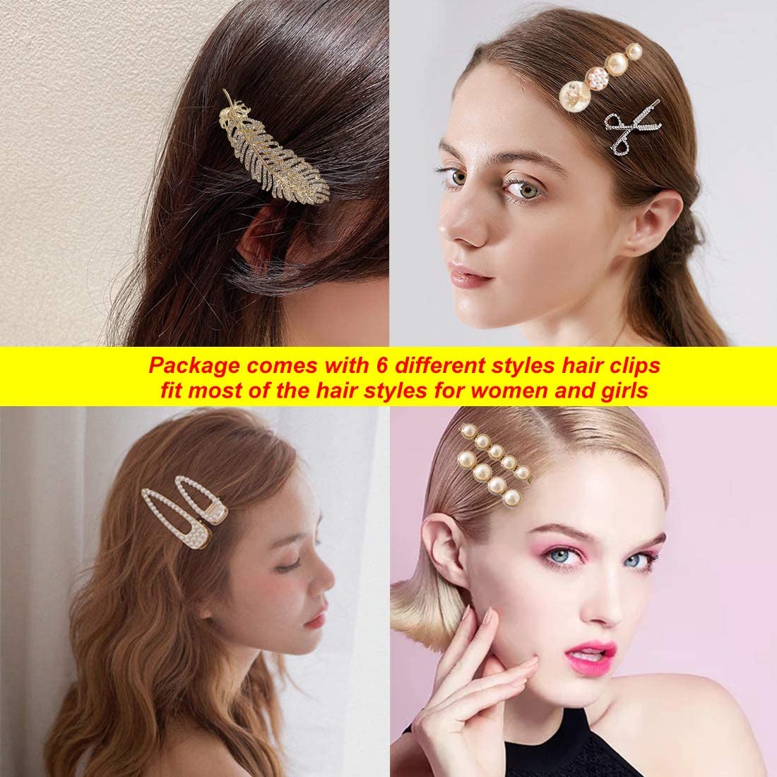 Yellow Chimes Hair Clips for Women Girls Hair Accessories for Women Golden Hair Clip 6 Pcs Hair Clips for Girls Hairclips Pearl Alligator Clips for Hair Pins for Women and Girls Gift For Women & Girls