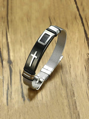 Yellow Chimes Western Style Cross Design Printed Causal Wear Wristband Opening Bracelet for Men and Boys (Design 3)