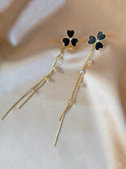 Kairangi Earrings For Women Gold Tone Black Triple Heart Shape With Linear Long Chain Dangle Earring For Women and Girls