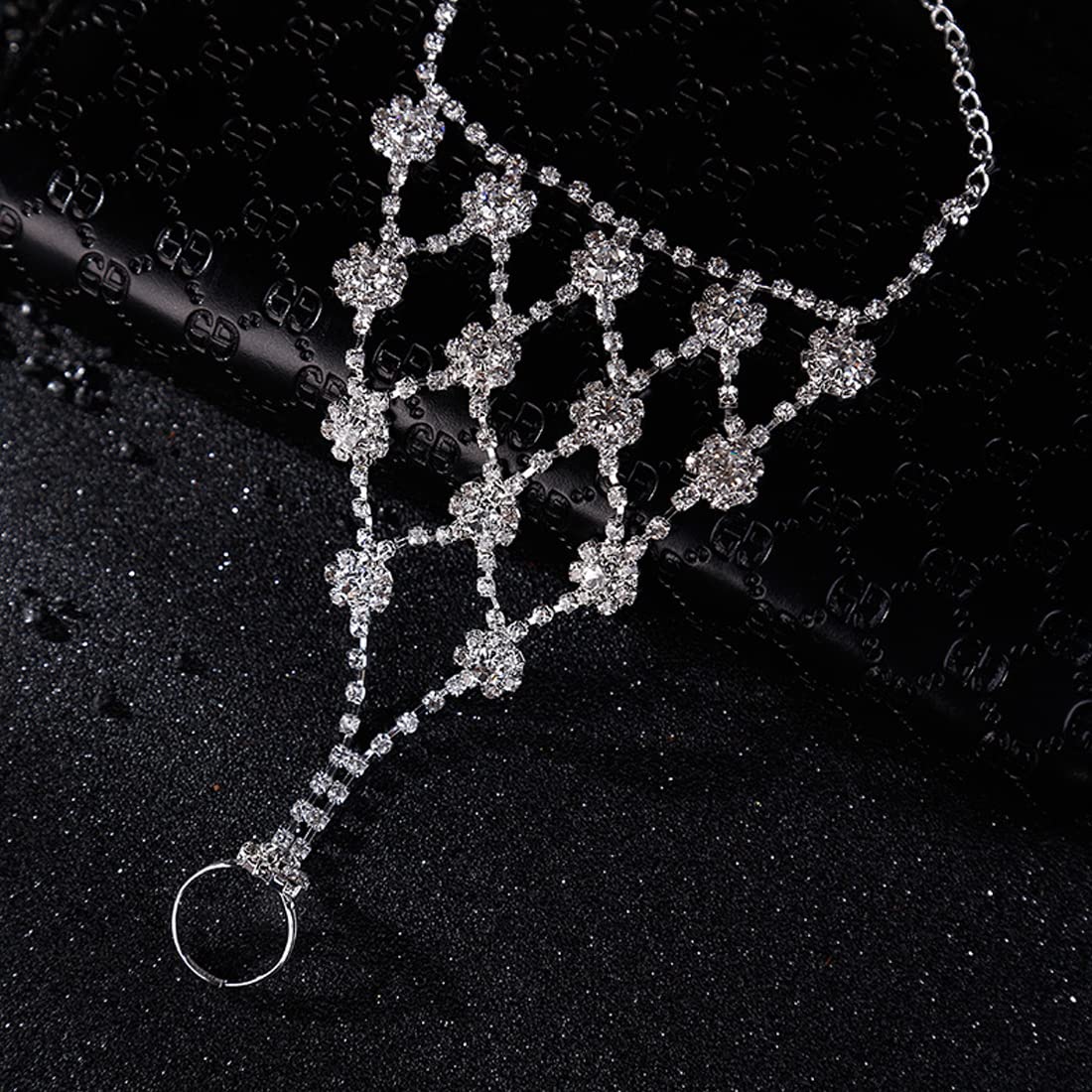 Yellow Chimes Hand Chain For Women White Crystal Studded Silver Hand Chain Link Ring For Women and Girls