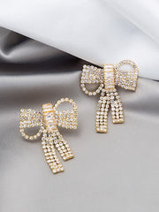 Yellow Chimes Earrings For Women Gold Tone Sparkling Crystal Studded Bow Knot Shape Drop Earrings For Women and Girls