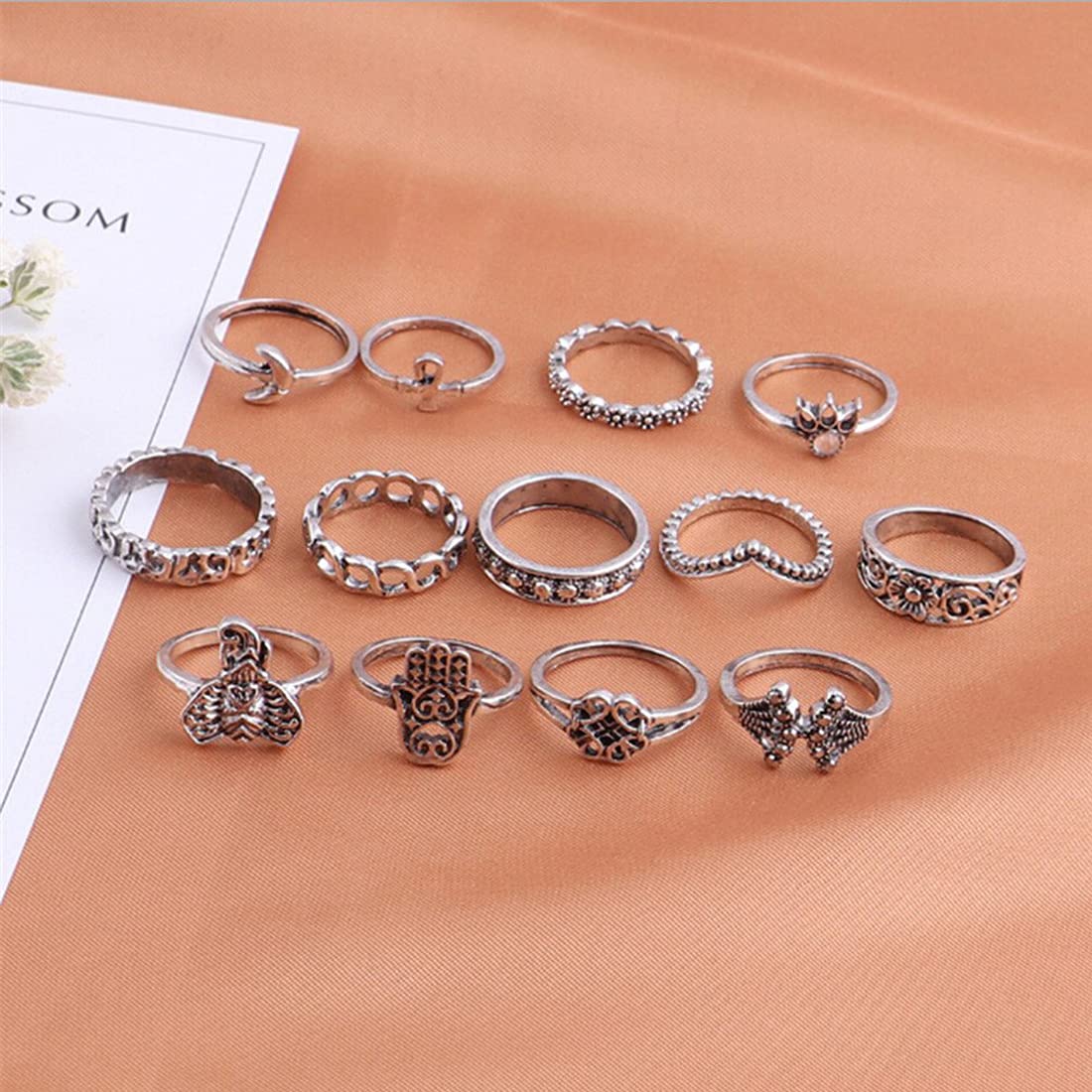 Yellow Chimes Rings for Women and Girls Fashion Aesthetic Ring Set Oxidised Silver Toned Aesthetic Rings Vintage Style Midi Finger 13 PCS Knuckle Rings Set | Birthday Gift For Girls & Women