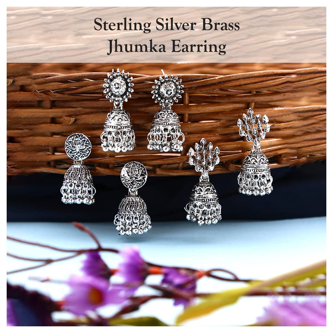 Kairangi Earrings for Women and Girls | Traditional Silver Oxidised Jhumka | German Silver Earring Set | Leaf Shaped Jhumki Earrings Combo | Birthday Gift For Girls and Women Anniversary Gift for Wife