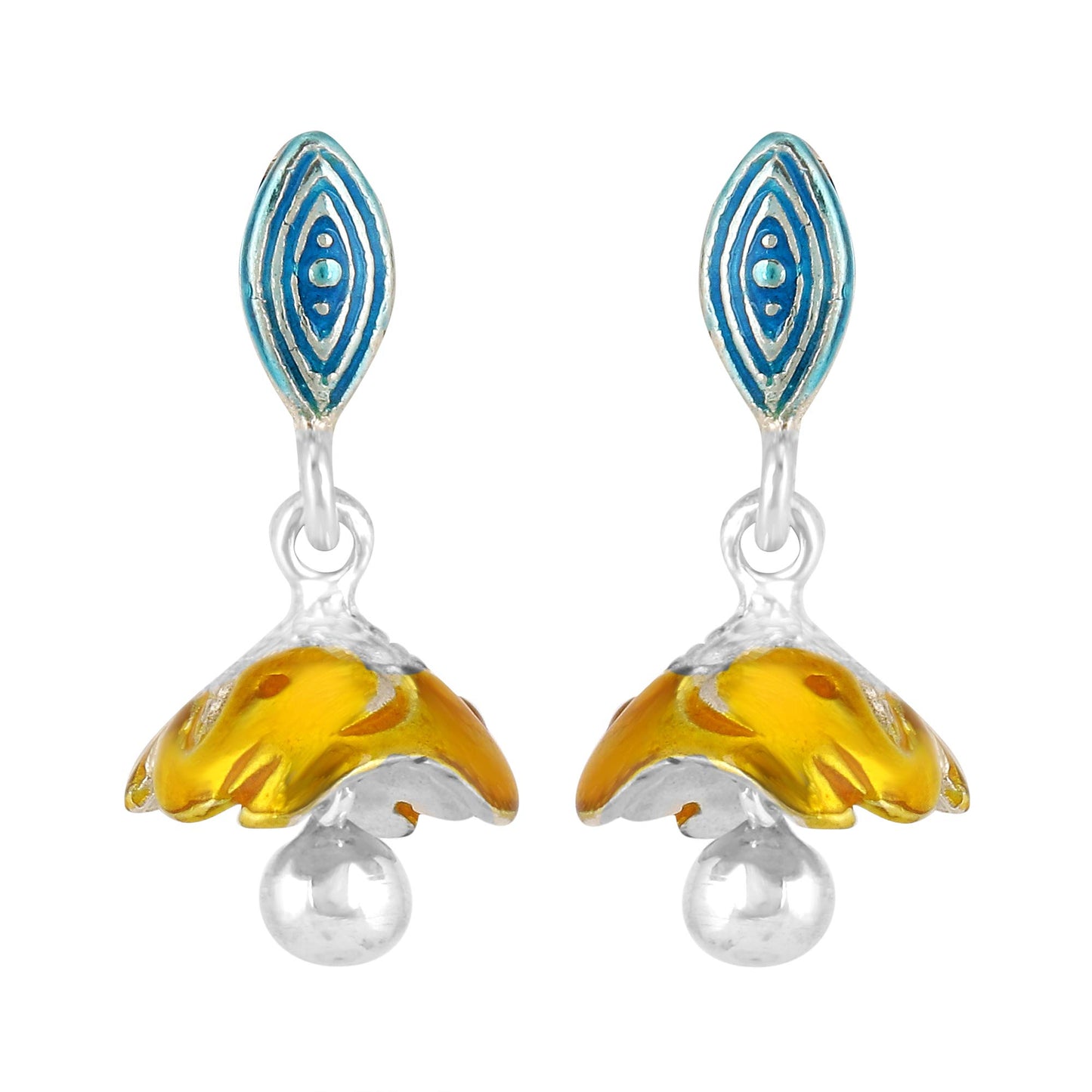 Yellow Chimes 925 Sterling Silver Hallmark and Certified Purity Meenakari Jhumki Earrings for Women and Girls