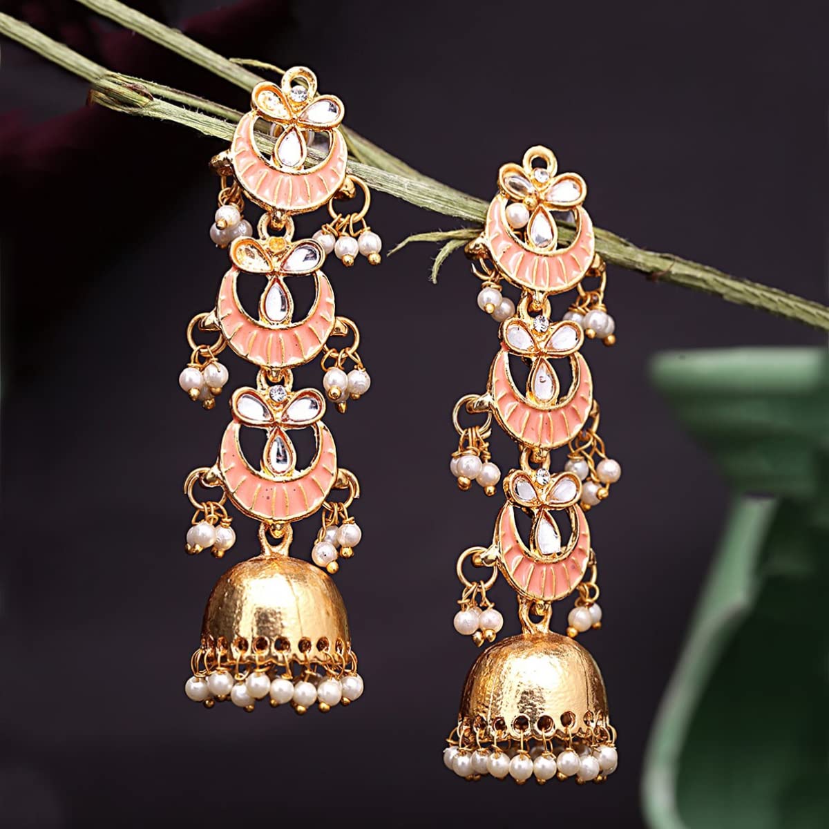 Yellow Chimes Jhumka Earrings for Women Gold Plated Traditional Meenakari Floral Chandbali Dangler Earrings for Women and Girls.