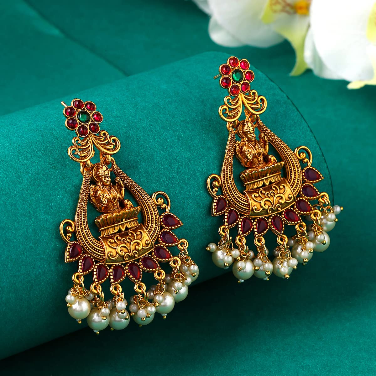 Yellow Chimes Earrings For Women Gold Plated Pink Stone Studded Pearl Beads Hanging Traditional Temple Ethnic Drop Earrings For Women and Girls