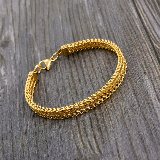 Yellow Chimes Bracelets for Men and Boys Fashion Gold Bracelet for Men | Gold Plated Stainless Steel Dual Link Chain Bracelet for Men | Birthday Gift for Men and Boys Anniversary Gift for Husband