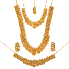 Yellow Chimes Jewellery Set for Women Gold Plated Temple Bridal Choker Necklace with Long Necklace Kamarbandh and Earrings for Womens and Girls