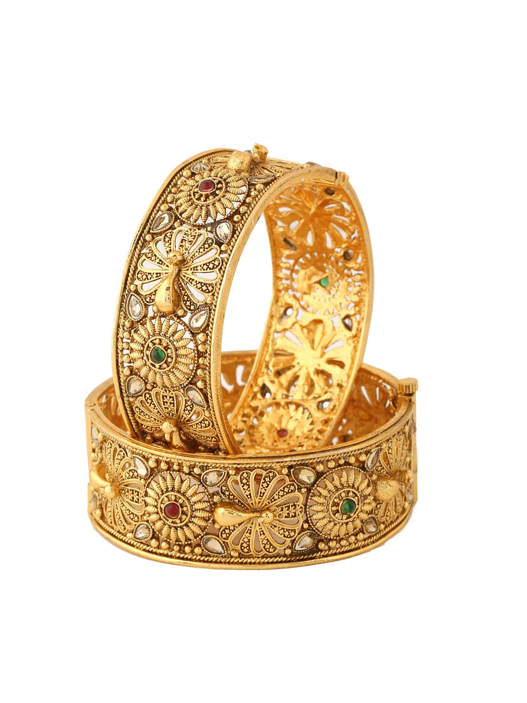 Yellow Chimes Bangles for Women Gold Toned Crystal Studded Peacock Designed Set of 2 Bangles for Women and Girls