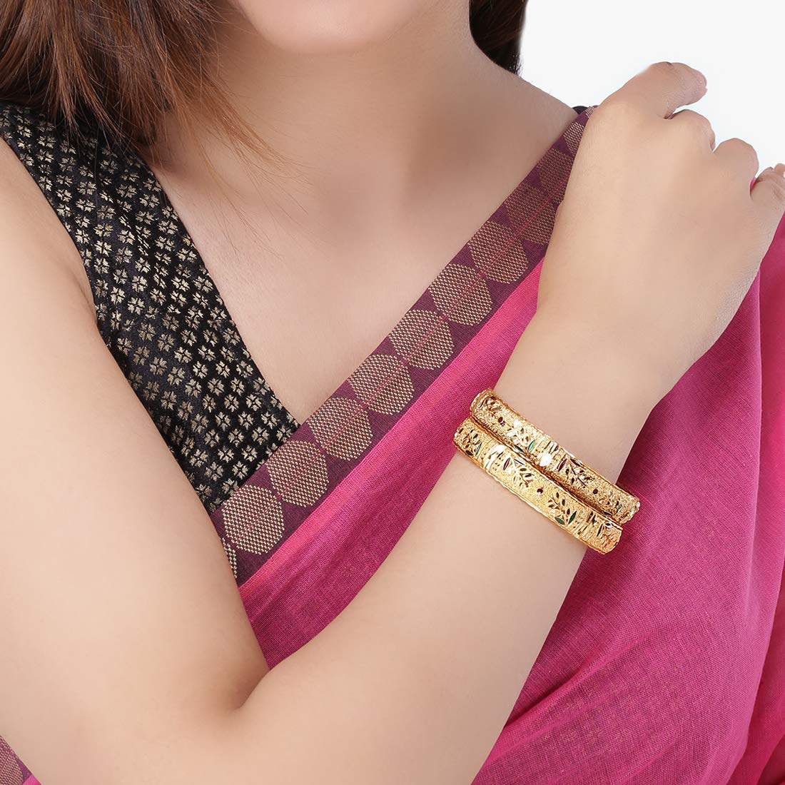 Yellow Chimes Bangles for Women and Girls Traditional Gold Bangles for Women Gold Plated Bangles for Girls 2 Pcs Bangles | Birthday Gift For Girls & Women Anniversary Gift for Wife