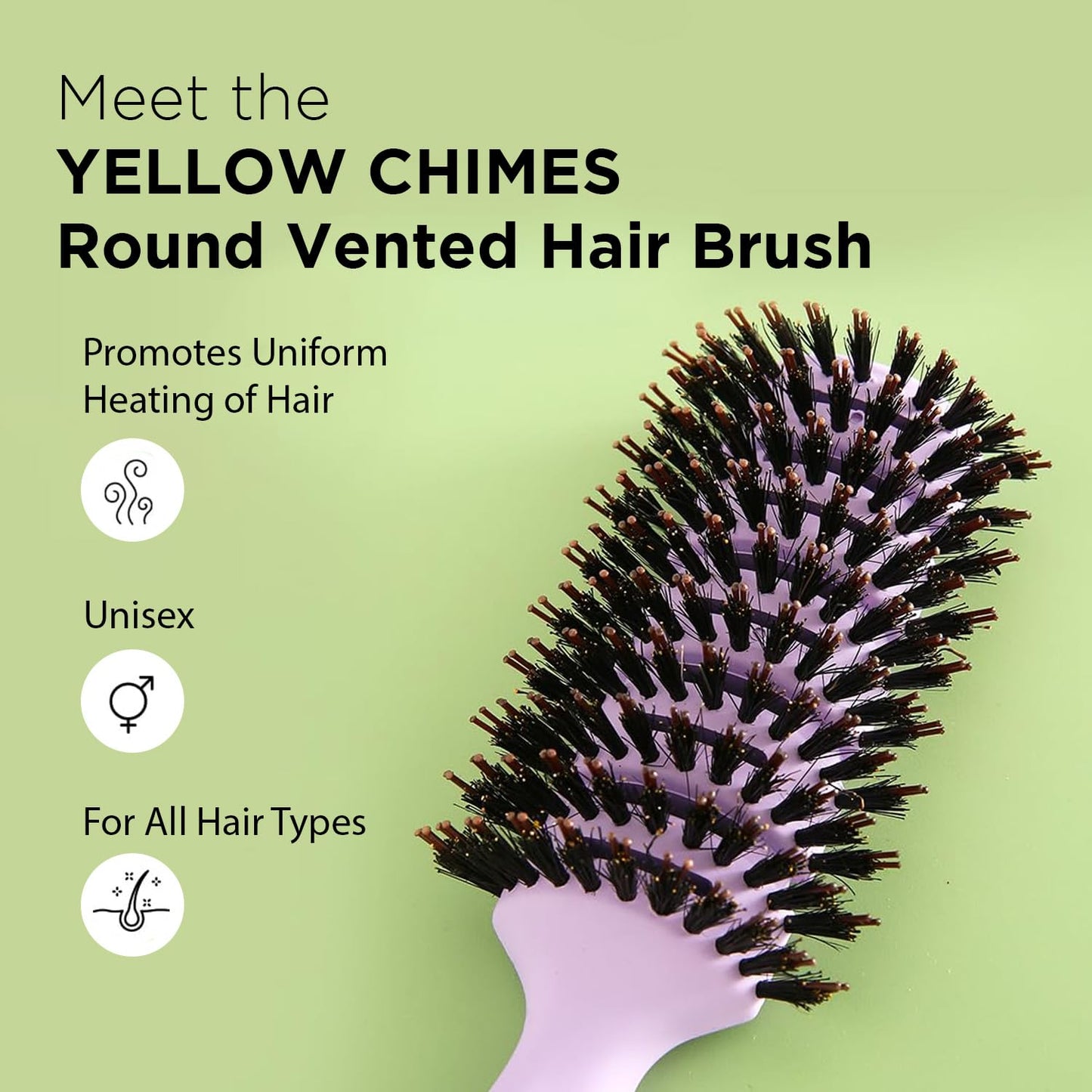 Yellow Chimes Round Vented Hair Brush for Quick Drying & Pain Free Detangling | Smoothens | Stylish design | Flexible Nylon Bristles | Suitable for All Hair Types