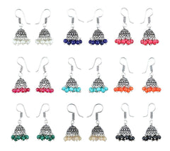 Yellow Chimes Earrings for Women & Girls | Traditional Multicolor Silver Oxidised Jhumka Earring | German Silver Earring Set | Dome Shape Jhumki Combo | Birthday & Anniversary Gift