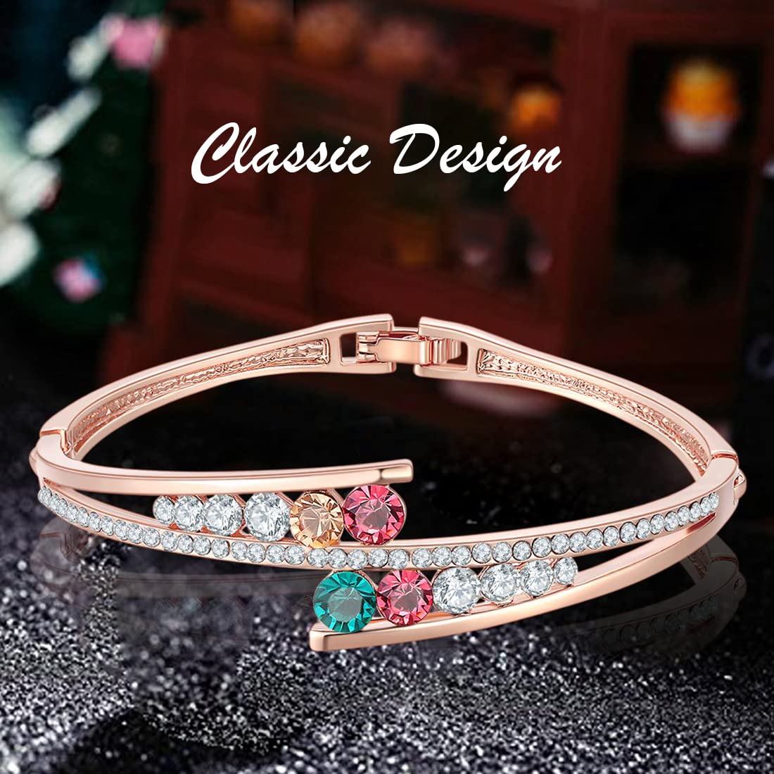 Yellow Chimes Bracelet For Women| Fashion Rose Gold Cubic Zirconia Crystal Style Bracelets For Women And Girls | Rose Gold Plated Crystal Bracelet | Accessories Jewellery|Birthday And Anniversary Gift
