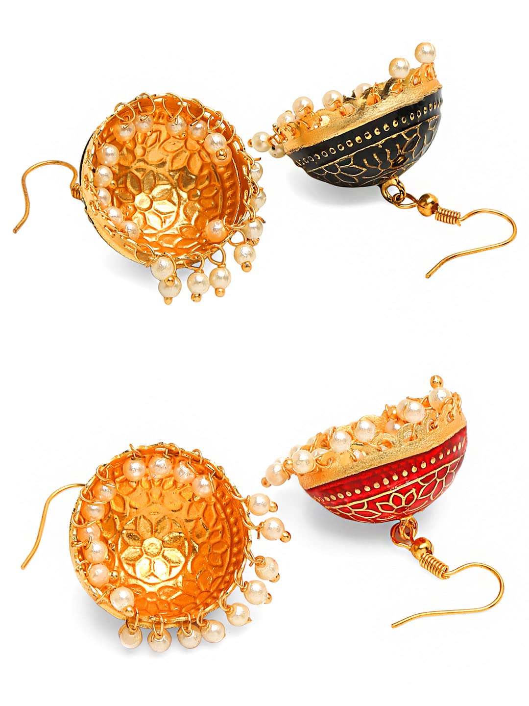 Yellow Chimes Meenakari Jumka Earrings with Ethnic Design Gold Plated Traditional Beads Combo of 2 pair for Women and Girls