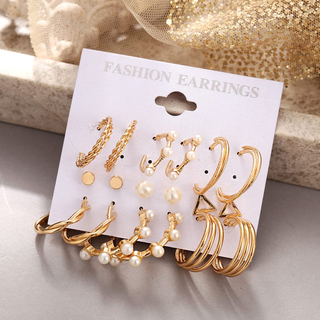 Yellow Chimes Hoop Earrings for Women Set Of 9 Pairs Gold Plated Combo Hoop Stud Earrings Set For Women and Girls