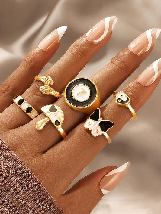 Yellow Chimes Knuckle Rings for Women Combo of 6 Pcs Stack Rings Gold Plated Midi Finger Ring Set for Women and Girls.