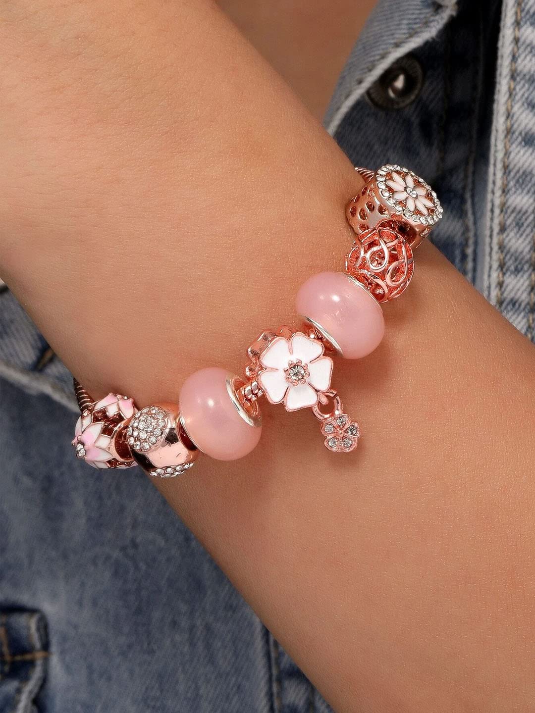 Buy Mahi Rose, Pink Gold-plated Alloy Floral Crystal Bracelet (Women,  Girls) Online at Best Prices in India - JioMart.