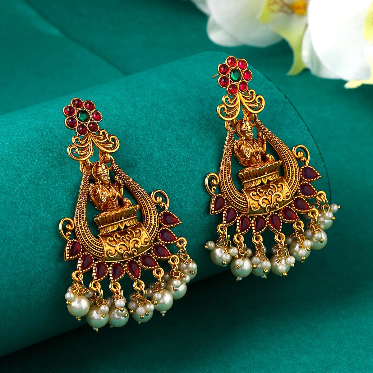 Buy THE JEWEL FACTOR Bloom Collection Brass 18K Yellow Gold Plated Pink &  White Crystal Rue Ethnic Earrings | Shoppers Stop