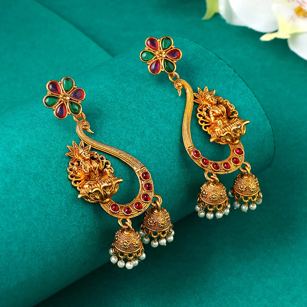 Yellow Chimes Earrings for Women and Girls Traditional Chandbali Earrings Gold Plated | Beads Drop Temple Earrings | Birthday Gift for girls and women Anniversary Gift for Wife (Style 6)