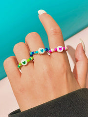 Yellow Chimes Rings for Women and Girls Handmade Adjustable Rings | Multicolor 3 Pcs Beads Ring Set Knuckle Finger Stackable Band Ring | Birthday Gift For Girls and Women