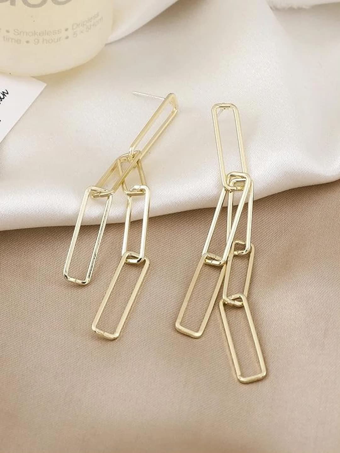 Yellow Chimes Earrings for Women and Girls Fashion Golden Dangler | Western Style Geometric Interlinked Chain Long Danglers Earrings | Birthday Gift for Girls & Women Anniversary Gift for Wife