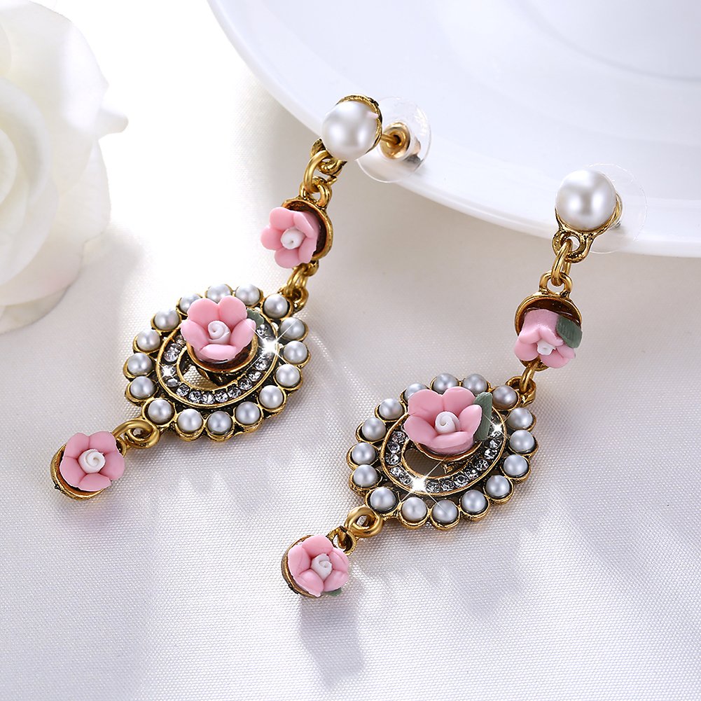 Yellow Chimes Moxie Collection Dangling Flower Earrings for Women and Girls (Pink)