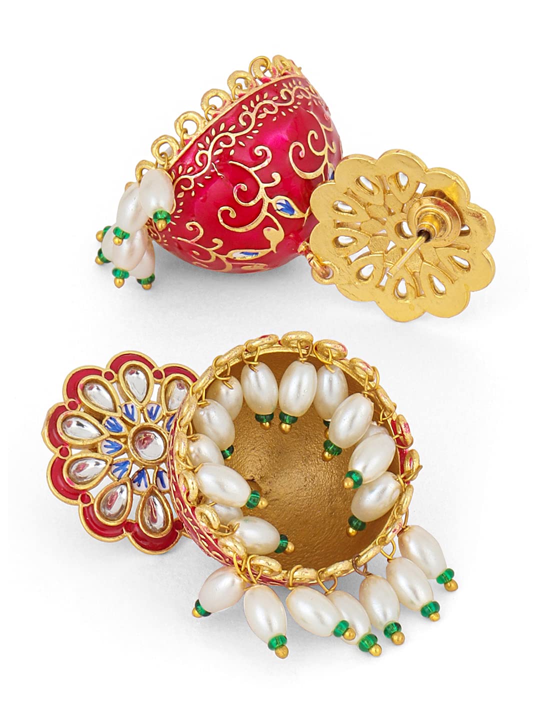 Yellow Chimes Earrings for Women Gold Toned Kundan Studded Beads Drop Meenakari Jhumka Earrings for Women and Girls