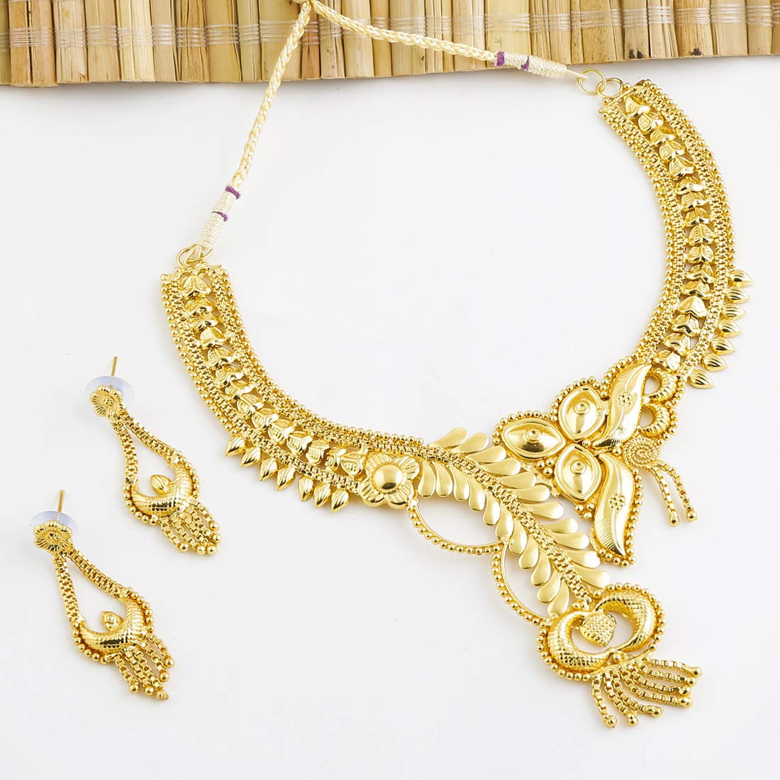 Yellow Chimes Ethnic One Gram Gold Designer Antique Golden Traditional Choker Necklace with Earrings Jewellery Set for Women & Girls