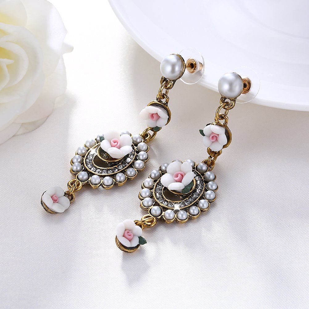 Yellow Chimes Moxie Collection Dangling Flower Earrings for Women and Girls (White)