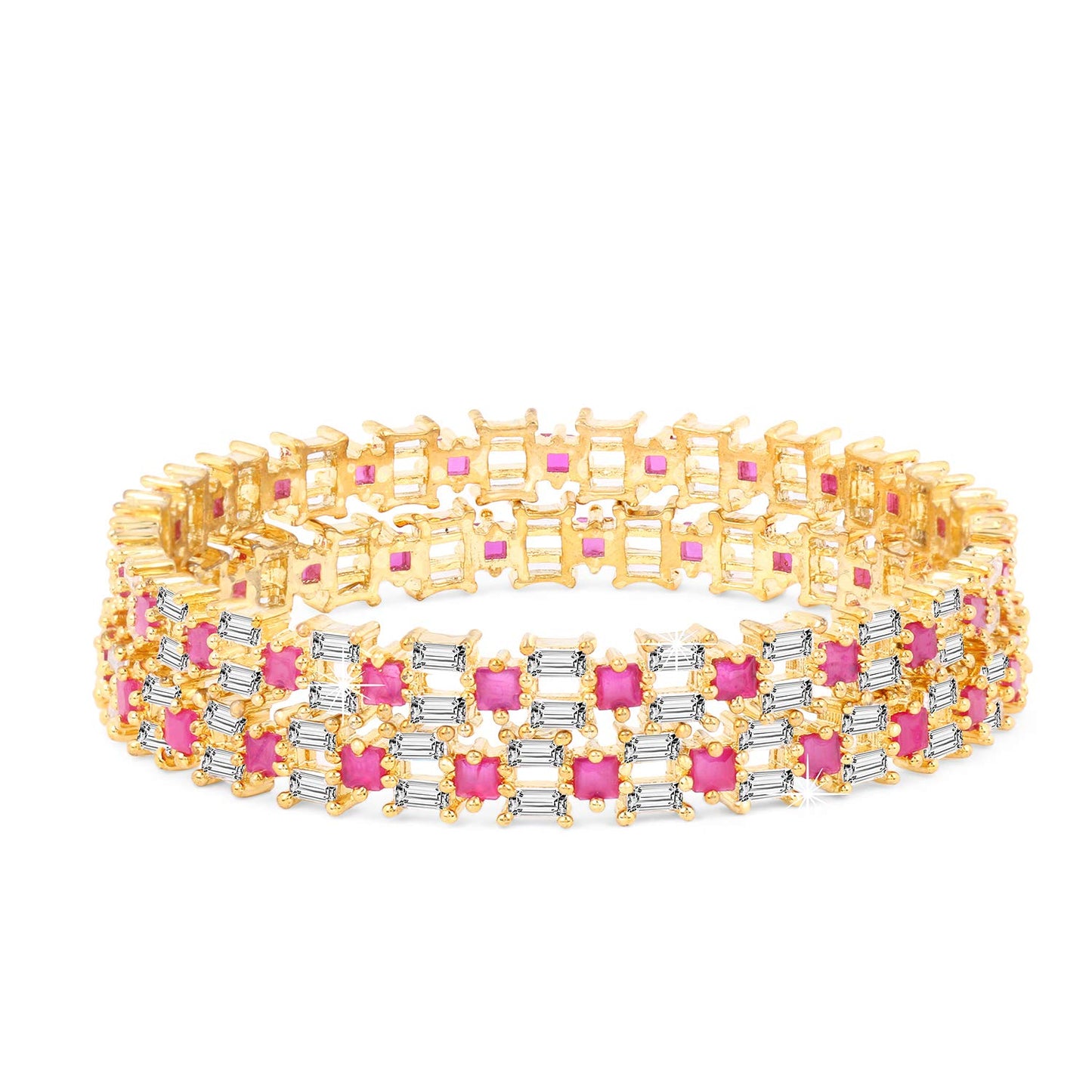 Yellow Chimes Elegant Set of 2 Pcs Pink AD/American Diamond Studded 18k Gold Plated Handcrafted Designer Bangles for Women & Girls (2.6)