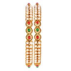 Yellow Chimes Stone Work Moti Craftmanship Copper Gold Plated 2 Pc Bangles Traditional Bangle Set for Women and Girls (2.6)