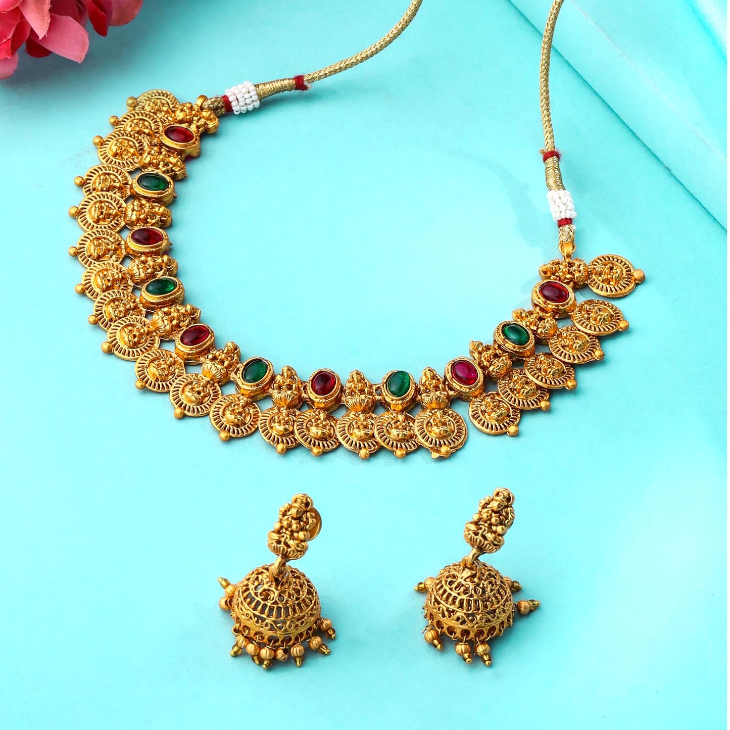 Yellow Chimes Jewellery Set for Women and Girls Temple Jewellery Set for Women | Gold Plated Coin Designed Choker Necklace Set | Birthday Gift for girls and women Anniversary Gift for Wife