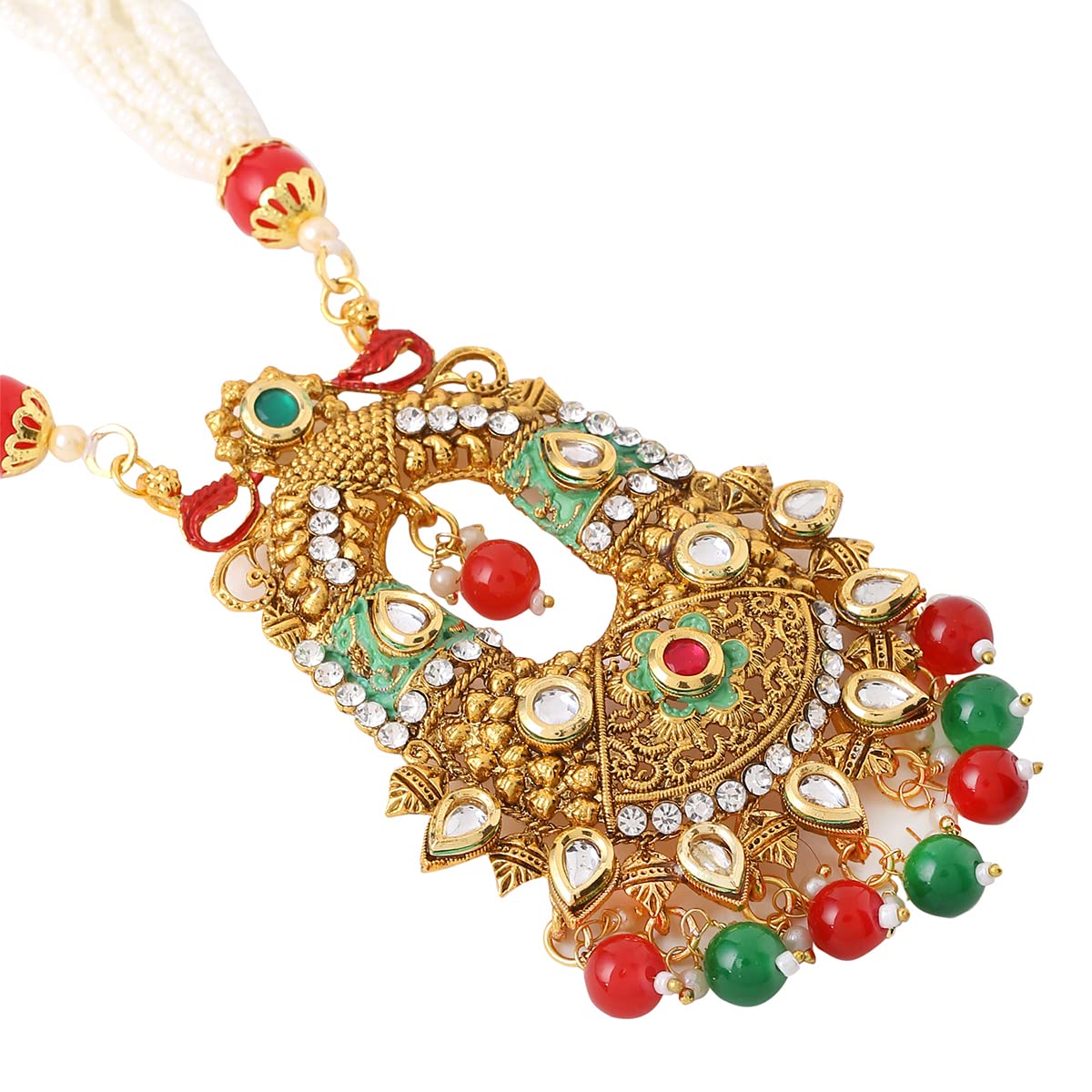 Yellow Chimes Jewellery Set For Women Long Kundan Beaded Charm Attached Necklace Set With Earrings For Women and Girls