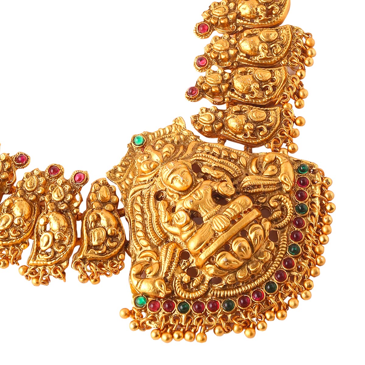 Yellow Chimes Jewellery Set for Women Gold Plated Temple Jewellery Set Antique Necklace Set with Earrings and Maangtikka for Women and Girls