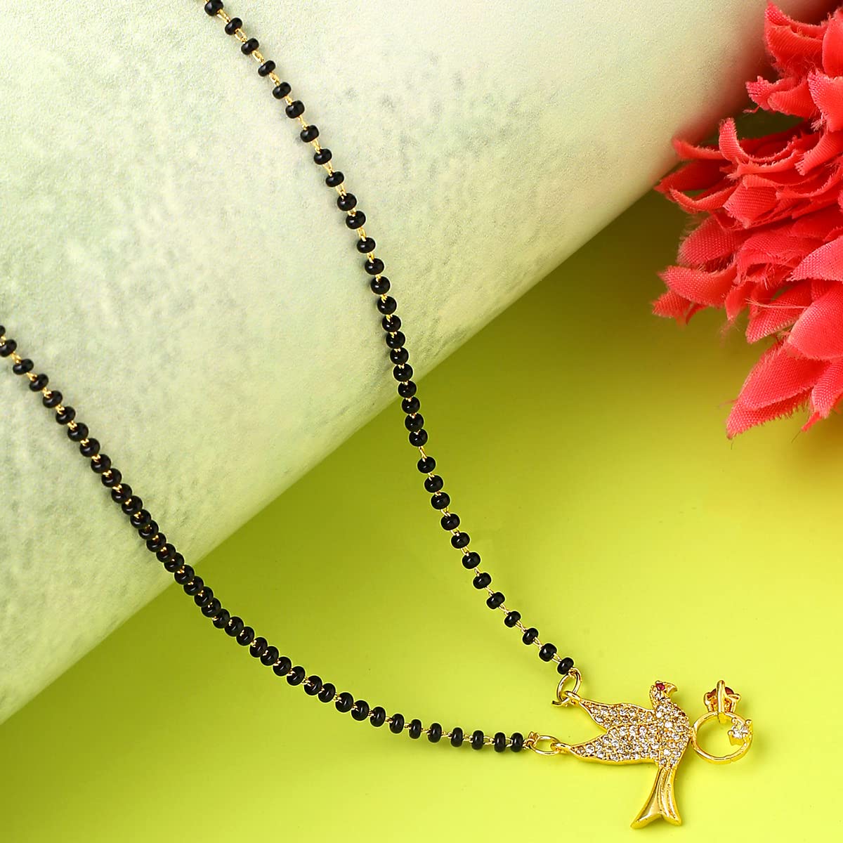 Yellow Chimes Mangalsutra for Women Gold Plated AD/American Diamond Crystal Studded Pigeon Carrying Ring Designed Mangalsutra for Women and Girls