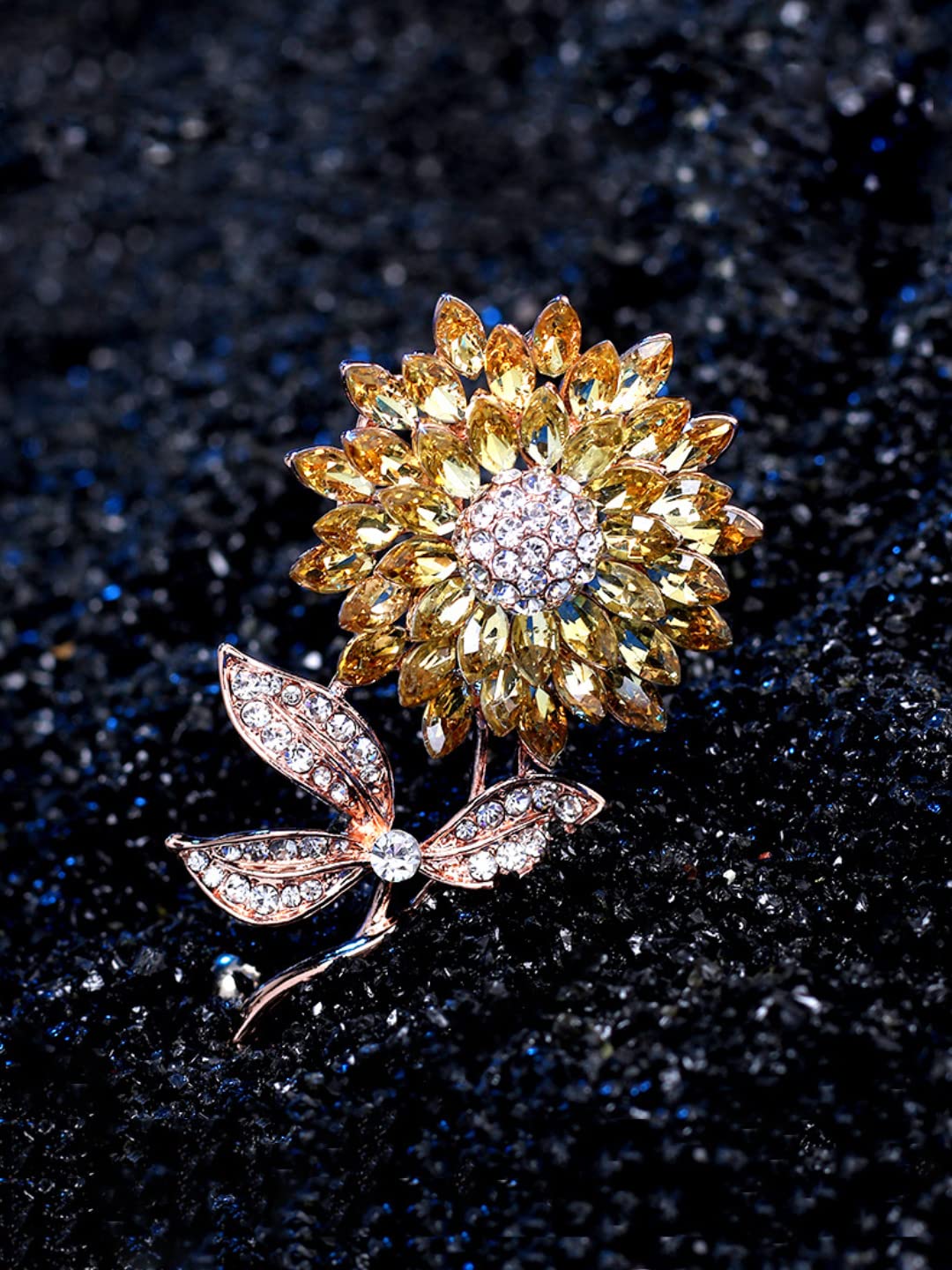 Yellow Chimes Floral Brooch for Women Elegant Gold Plated Beautiful Flower Crystal Studded Brooch for Women and Girls