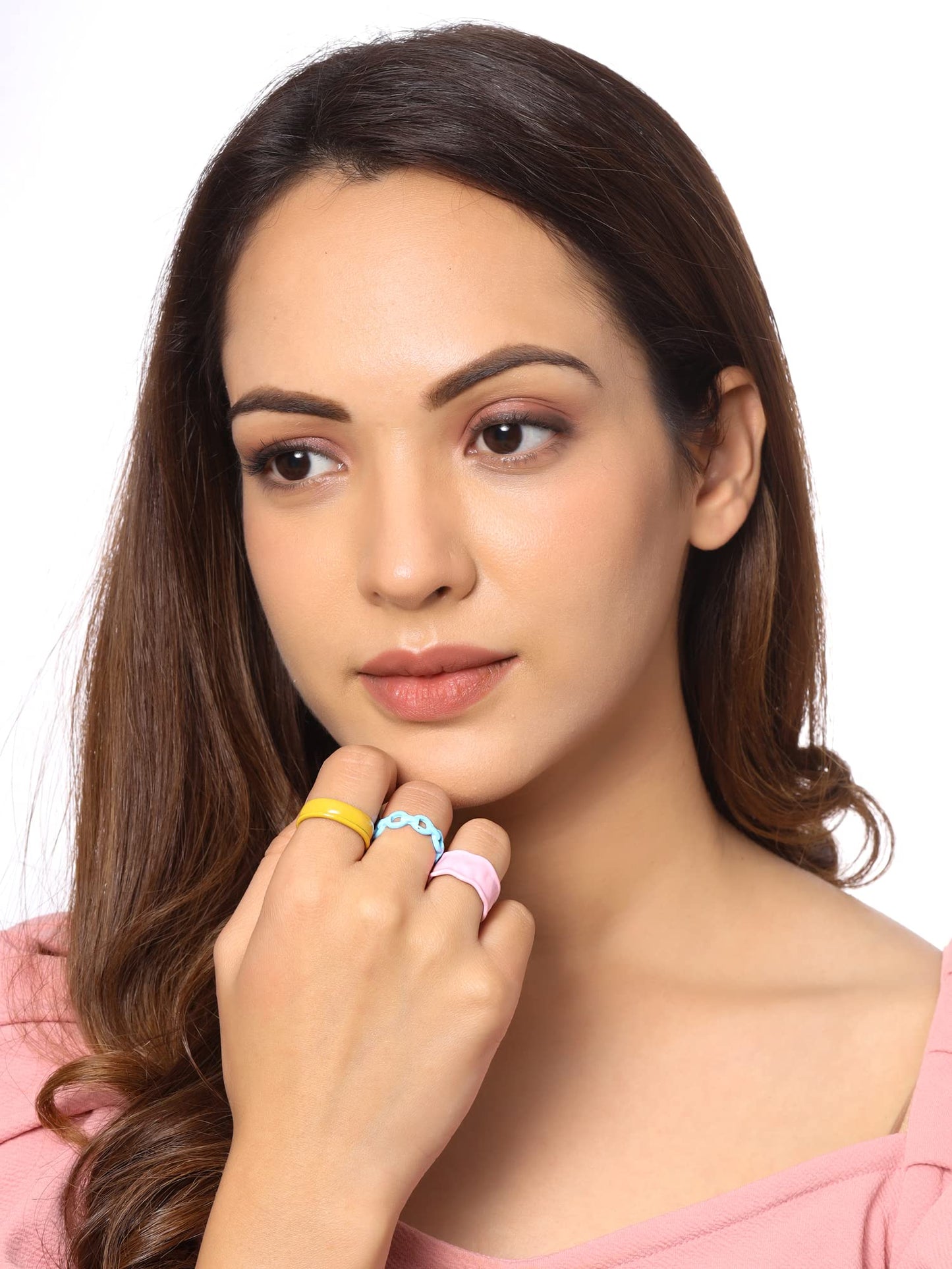 Yellow Chimes Rings for Women and Girls Adjustable Rings | Multicolor 3 Pcs Chunky Chain Ring Set Knuckle Finger Stackable Band Ring | Birthday Gift For Girls and Women