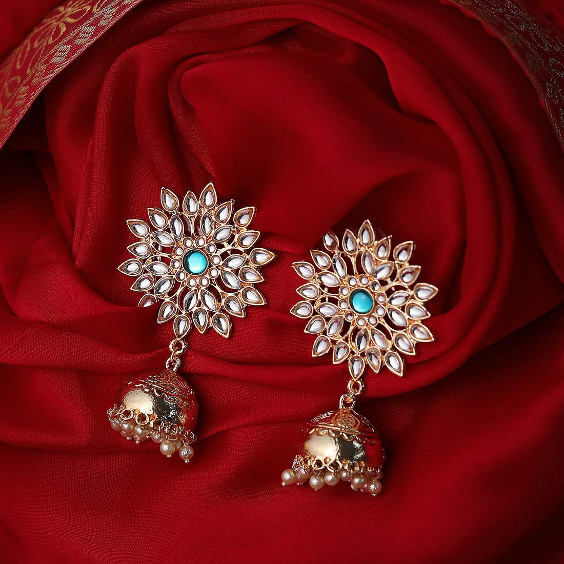 Yellow Chimes Jhumka Earrings for Women Floral Kundan Jhumka Gold Plated Traditional Jhumka/Jhumki Earrings for Women and Girls.