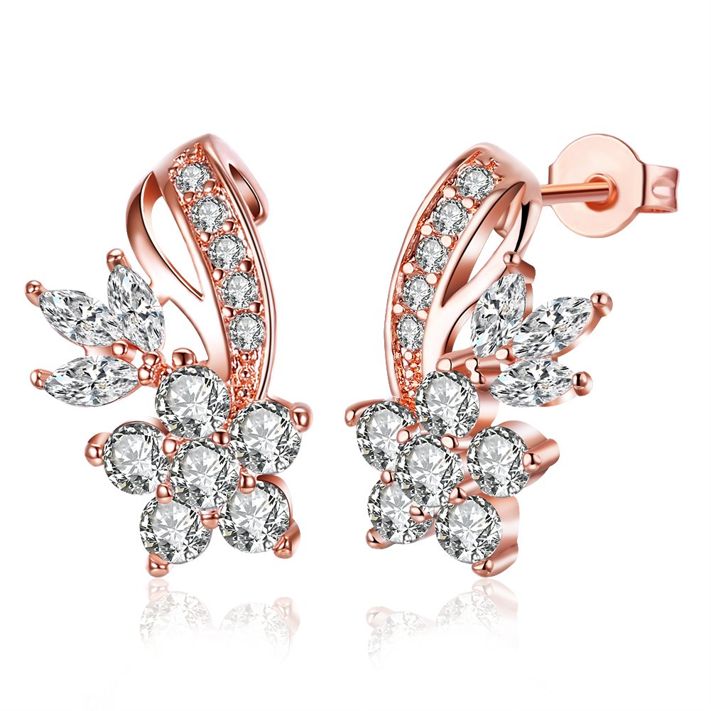 Yellow Chimes A5 Grade Crystal Rose Gold Plated Curvaceous Studs Earrings for Women & Girls