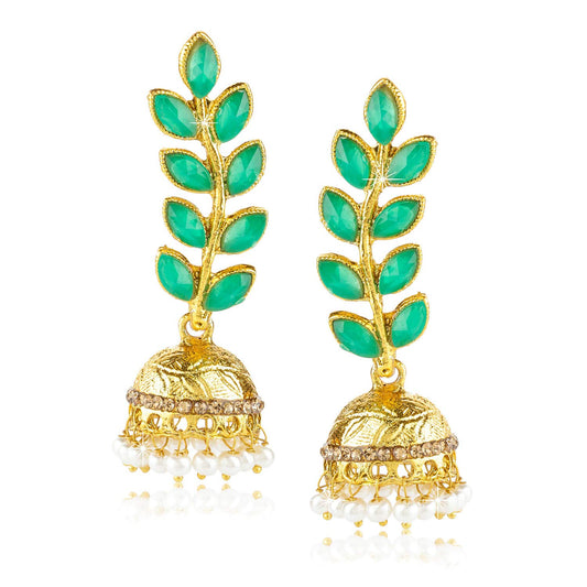 Yellow Chimes Stylish Wine Traditional Jhumka Green Golden Earrings for Women and Girls