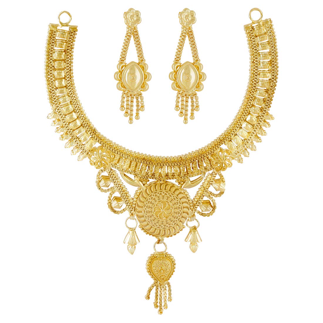 Yellow Chimes Ethnic One Gram Gold Designer Antique Golden Traditional Choker Necklace with Earrings Jewellery Set for Women & Girls