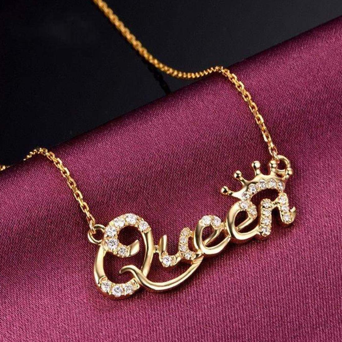 Yellow Chimes Pendant for Women Alphabetical Queen Crown Clavicle Rhinestone Short Chain Gold Plated Chain Necklace for Women and Girl's.