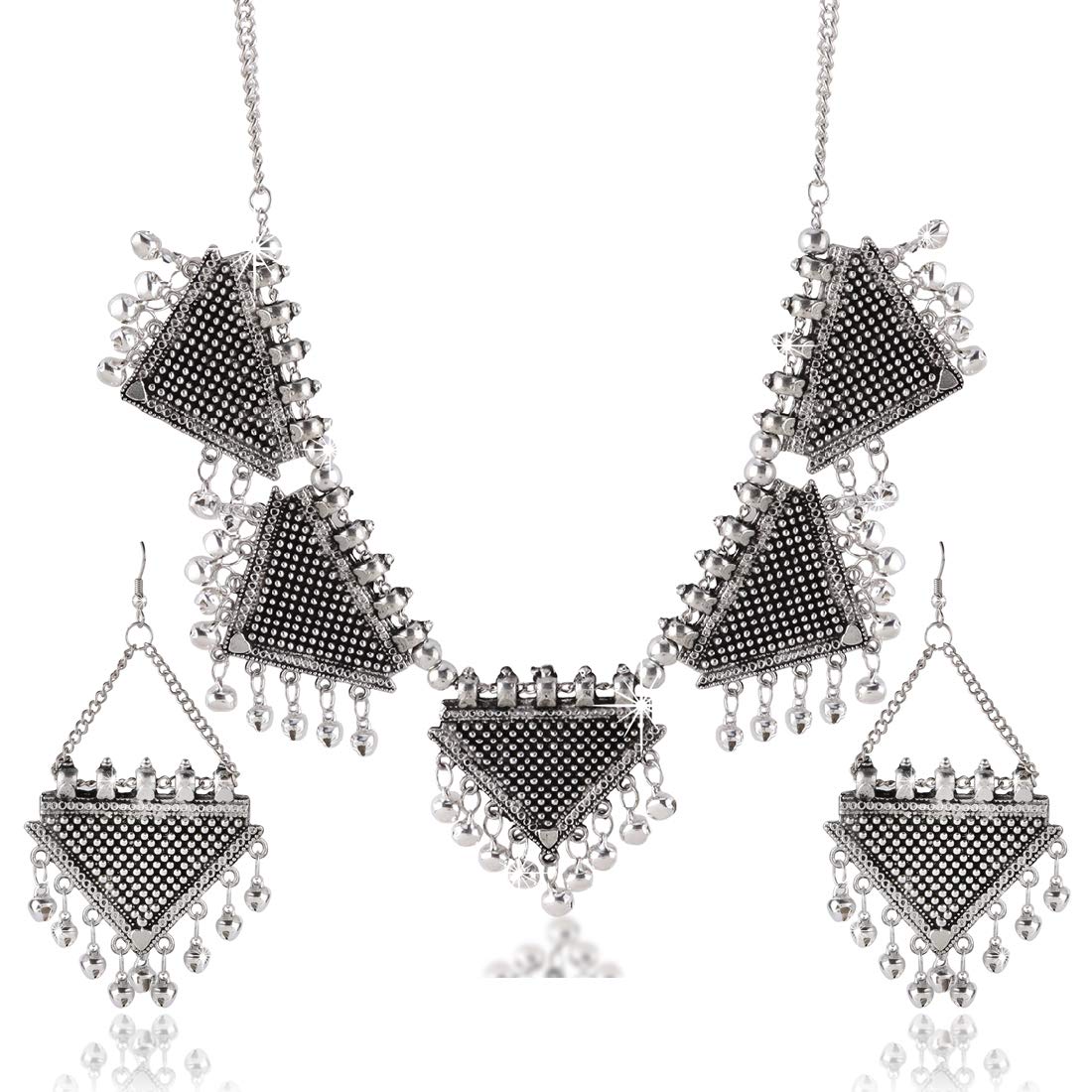 Yellow Chimes Statement Antique Necklace with Earrings Oxidised Jewellery Sets for Women and Girls