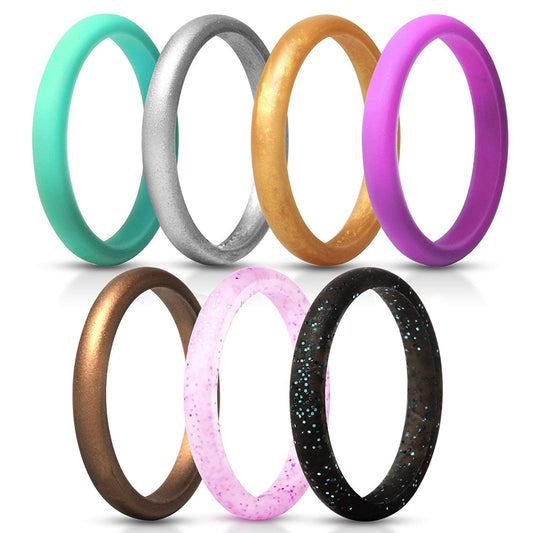 Yellow Chimes 7 Colors Unisex Thin and Stackable Silicone Rings Set for Women and Men