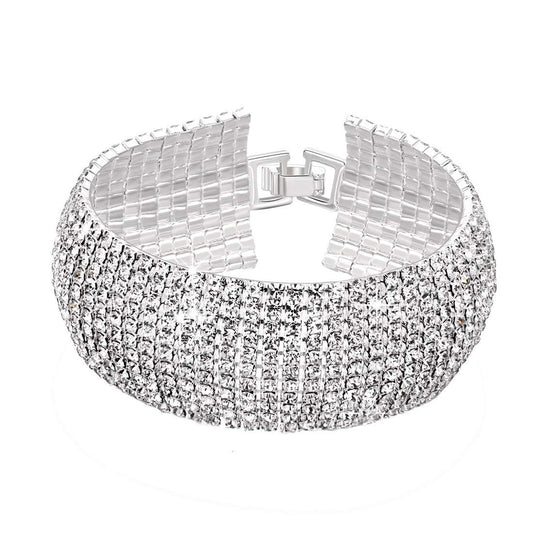 Yellow Chimes Silver Plated Crystal Spark Belt Bracelet for Women (White)