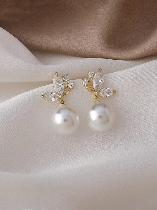 Kairangi Earrings For Women Butterfly Shaped Stud With White Pearl Drop Earrings For Women and Girls