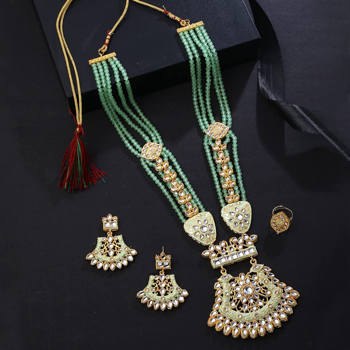 Yellow Chimes Jewellery Set for Women and Girls Kundan Jewellery Set for Women| Gold Tone Moti Beads Kundan Necklace Set | Birthday Gift for girls and women Anniversary Gift for Wife