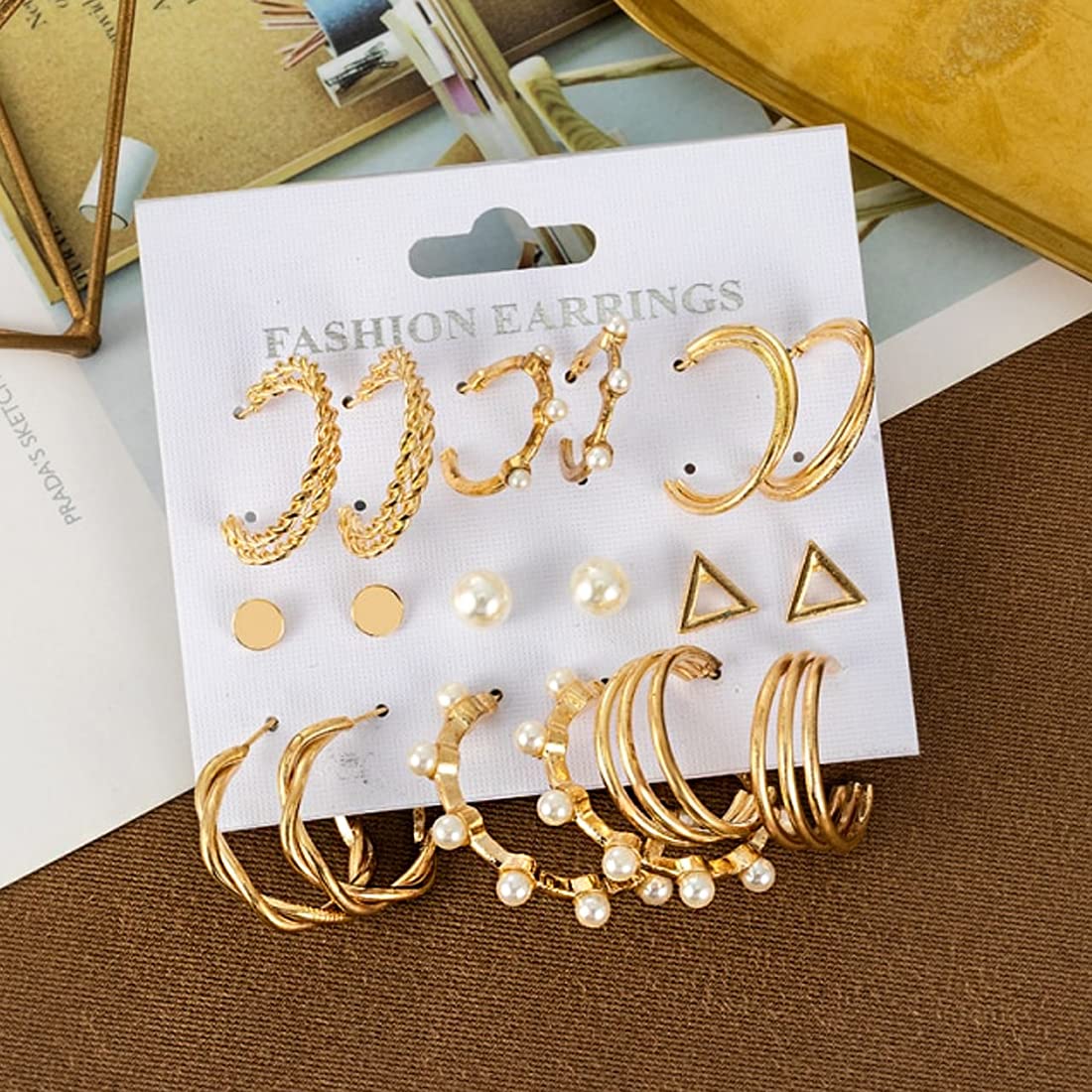 Yellow Chimes Hoop Earrings for Women Set Of 9 Pairs Gold Plated Combo Hoop Stud Earrings Set For Women and Girls